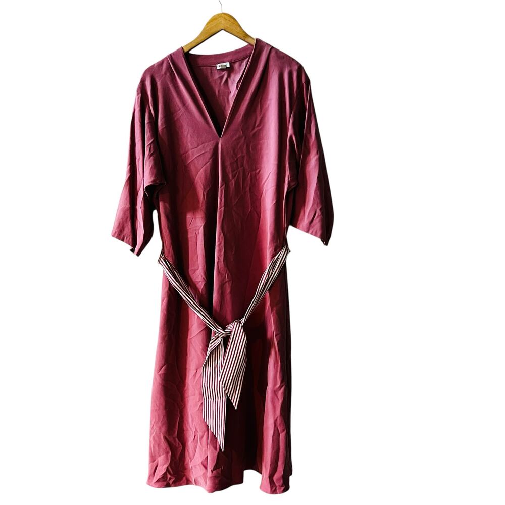 Daniel Cremieux V Neck Belted midi Dress Size 14 Dusty Pink - Picture 2 of 8